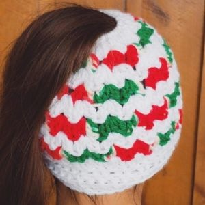 Christmas Beanie Messy Bun / ponytail Beanie Hat
